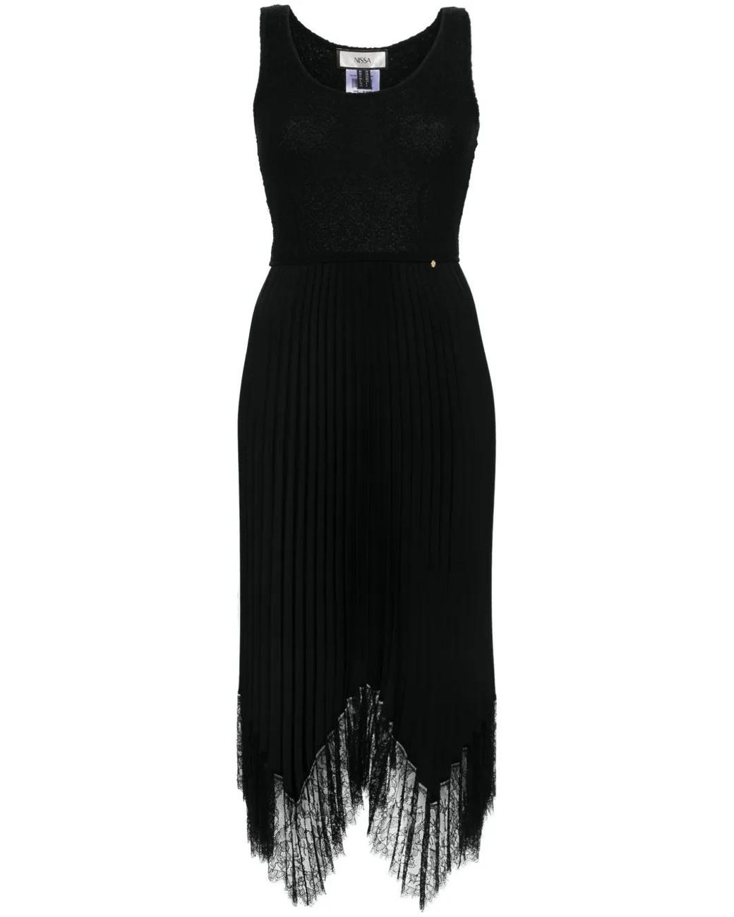 Nissa Black Pleated-Skirt Midi Dress