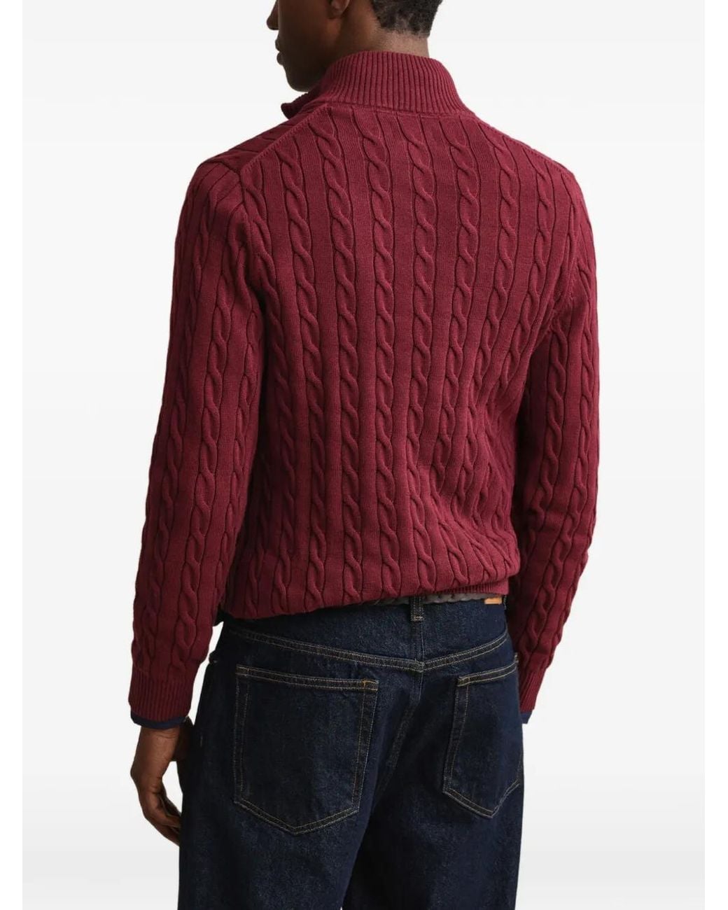 Gant Red Cable-Knit Half-Zip Sweater for men