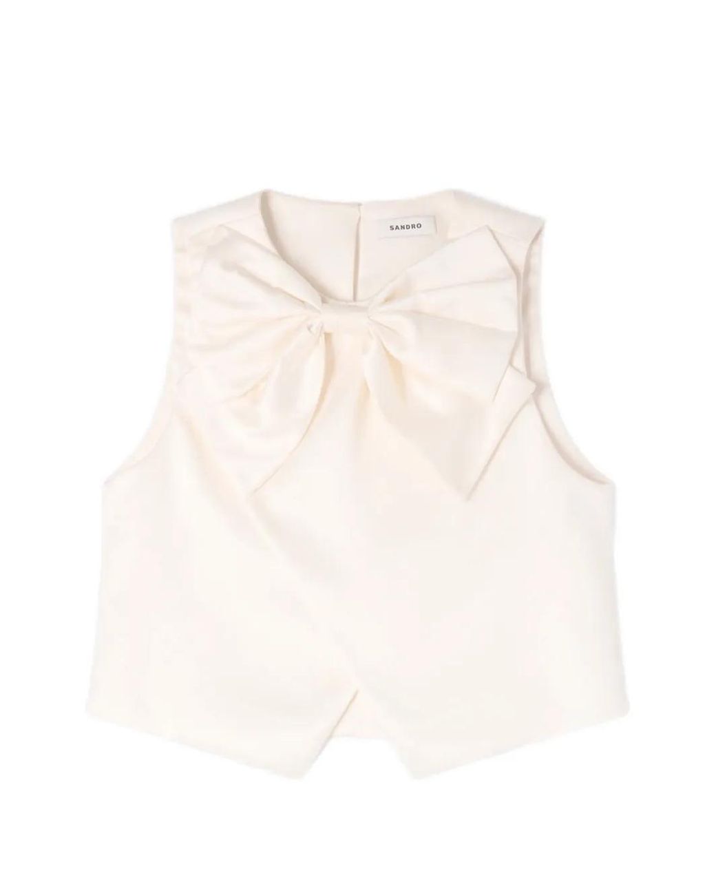 Sandro White Satin Bow Crop Top