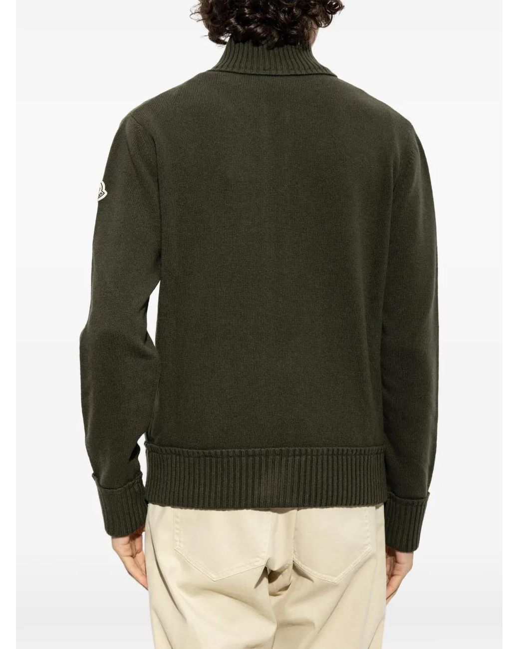 Moncler Green Logo-Patch Zip-Up Cardigan for men