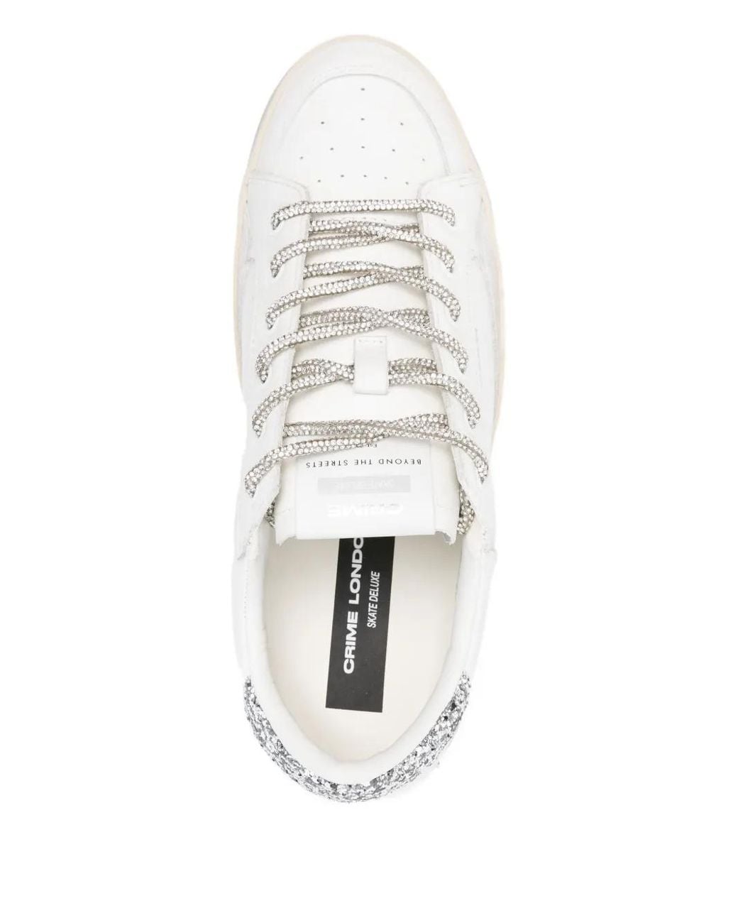 Crime London White Glitter Embellished Lace-Up Sneakers