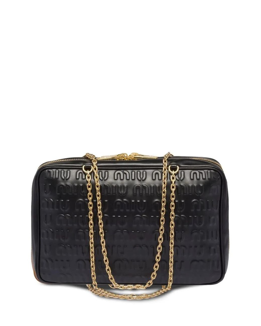 Miu Miu Black Embossed Logo Leather Top-Handle Bag