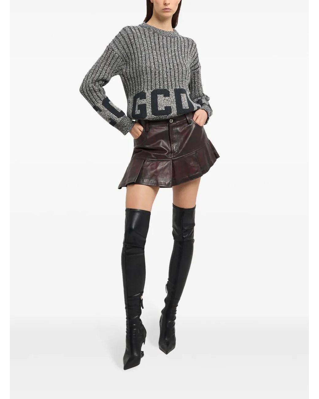 Gcds Gray Ribbed Low Logo Sweater