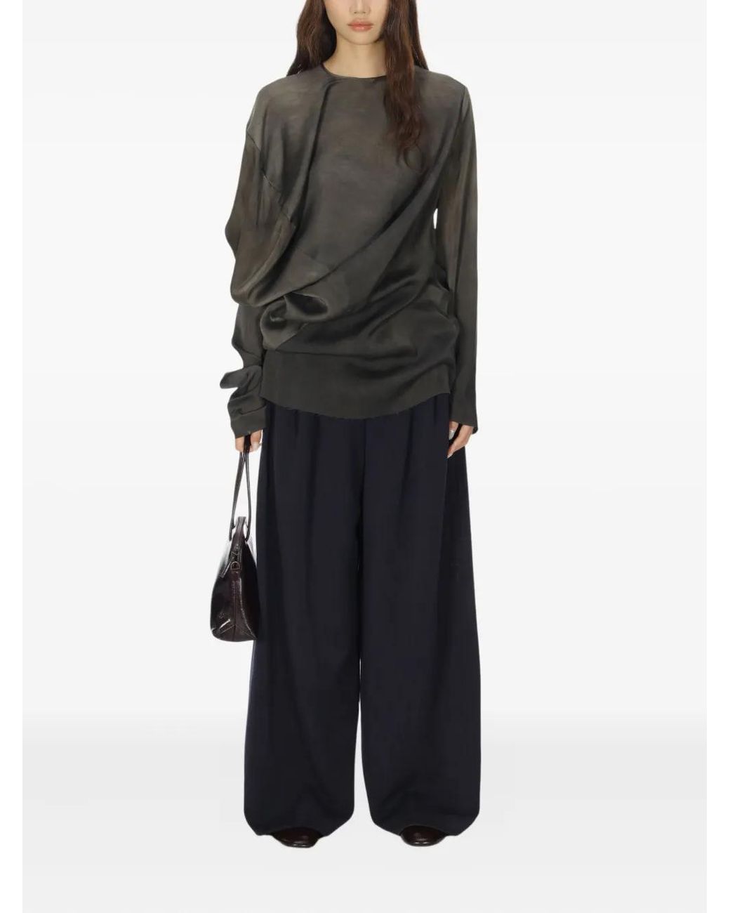 Uma Wang Gray Draped Asymmetric Blouse