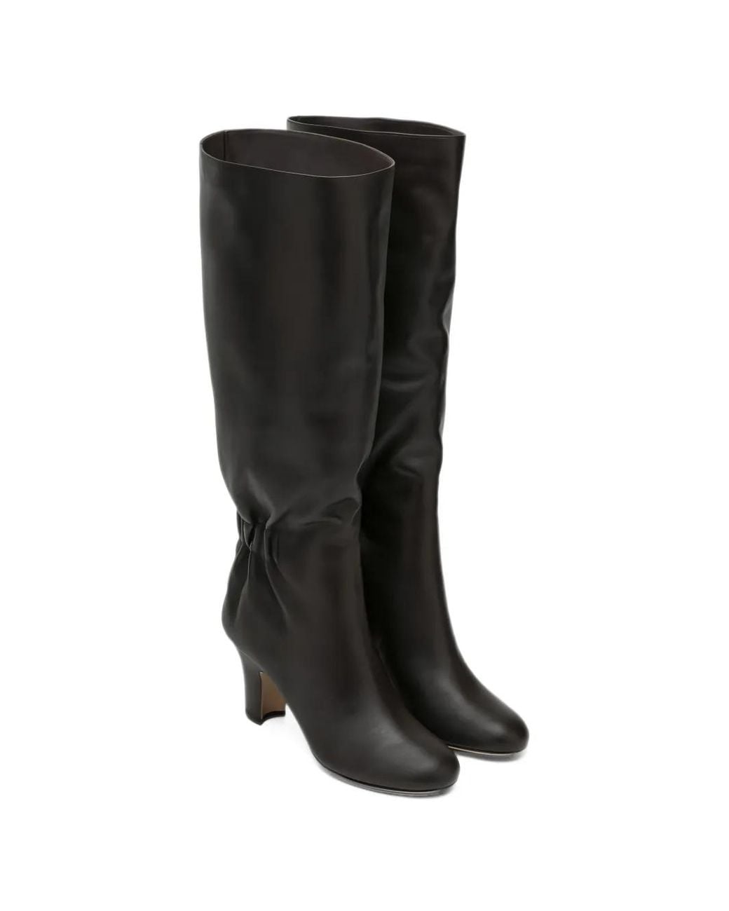 Ferragamo Black Ruched Leather Boots