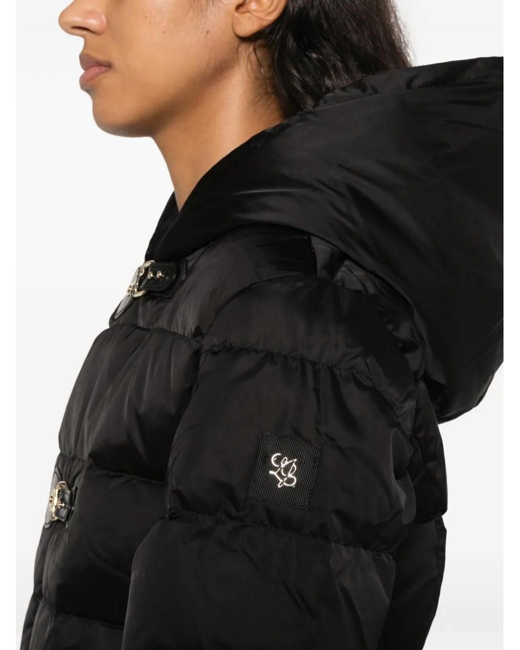 Liu Jo Black Hooded Buckle-Fastening Coat