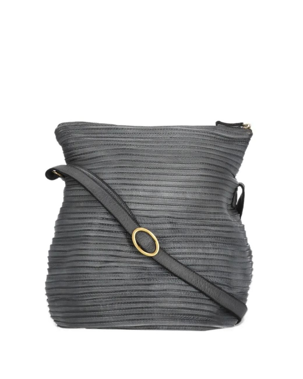 Maje Gray Textured Leather Shoulder Bag