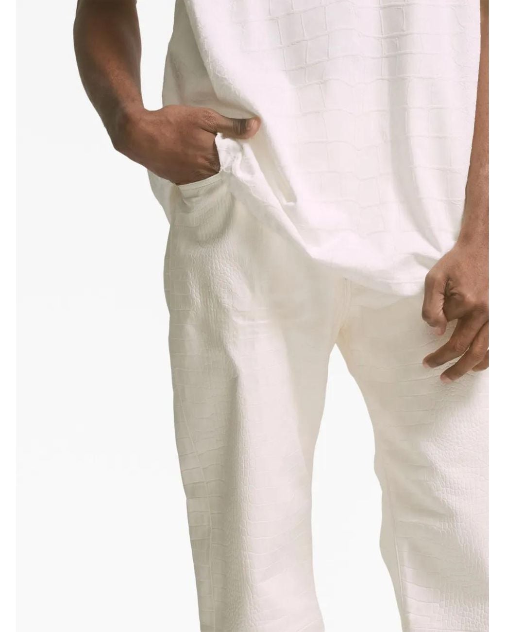 Purple Brand White Straight-Leg Leather Trousers for men