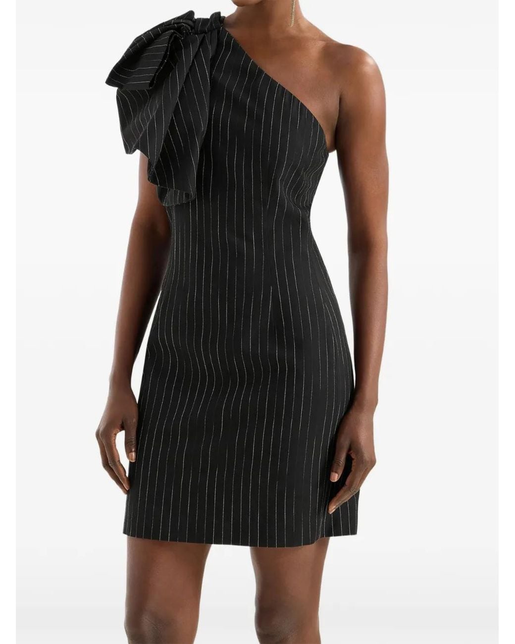 Genny Black Pinstripe-Pattern Bow-Detail Mini Dress