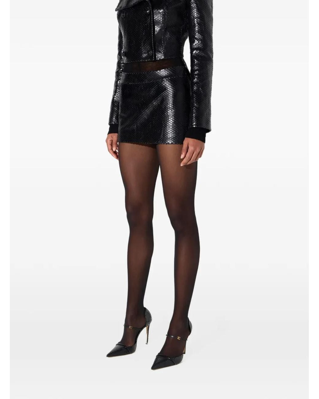 Elisabetta Franchi Black Miniskirt With Fish Scale Pattern