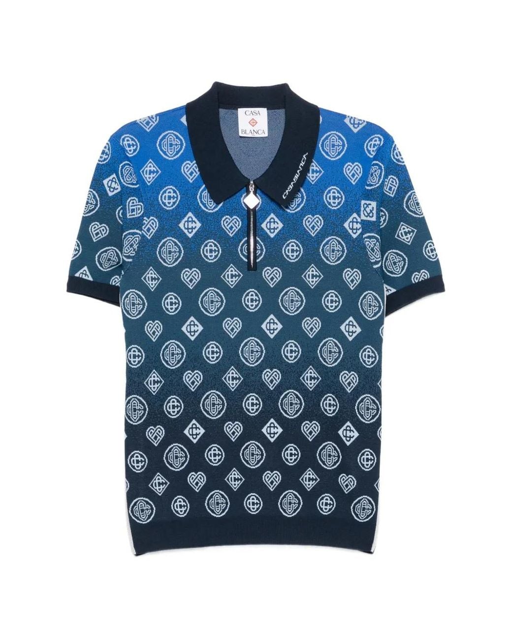 Casablanca Blue Short-Sleeve Knit Polo for men