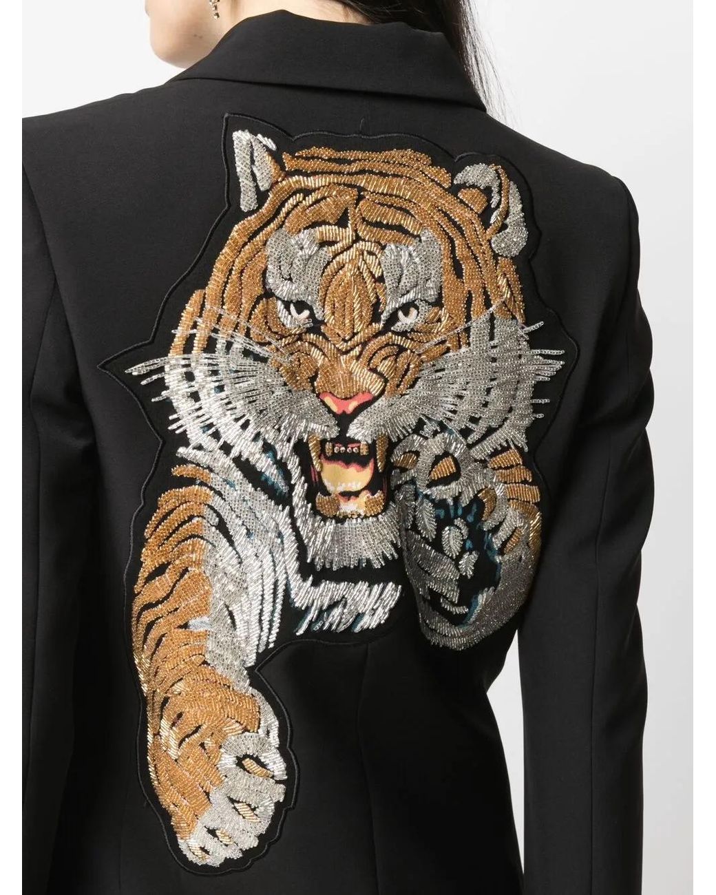 Philipp Plein Black Sequinned Tiger Single-Breasted Blazer