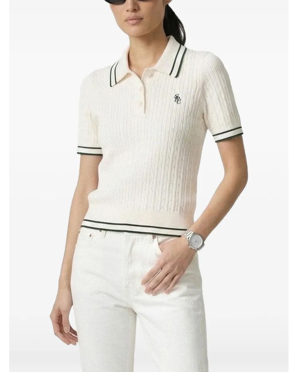 Sporty & Rich White Cable-Knit Polo Shirt