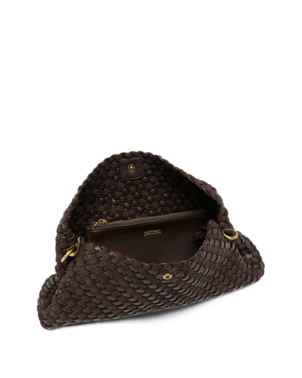Just Cavalli Black Woven Logo-Charm Shoulder Bag