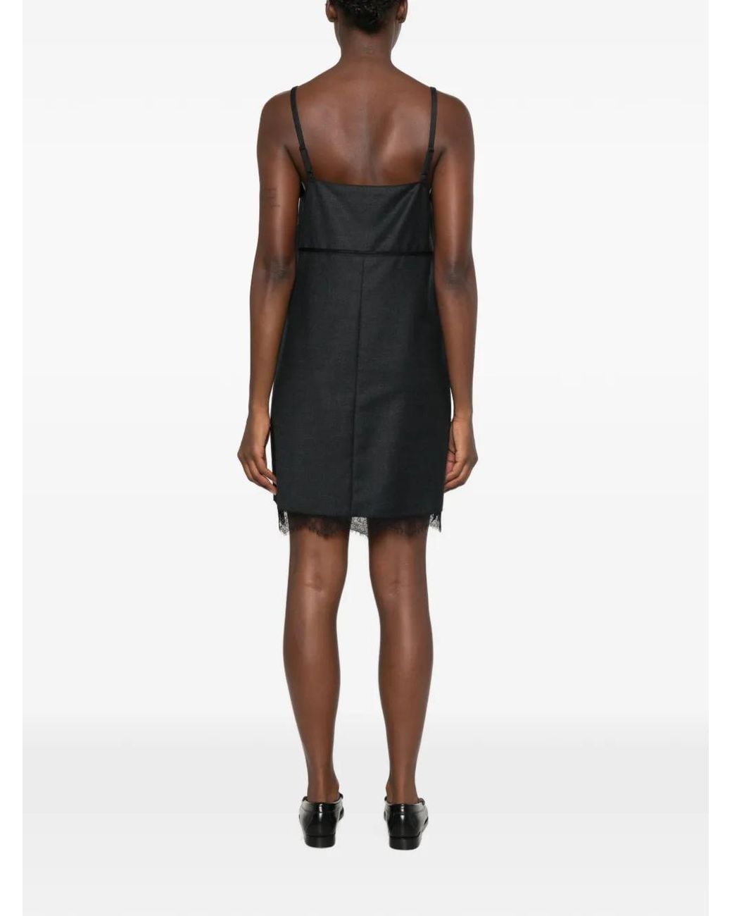 Tela Black Lace-Trim Slip Mini Dress