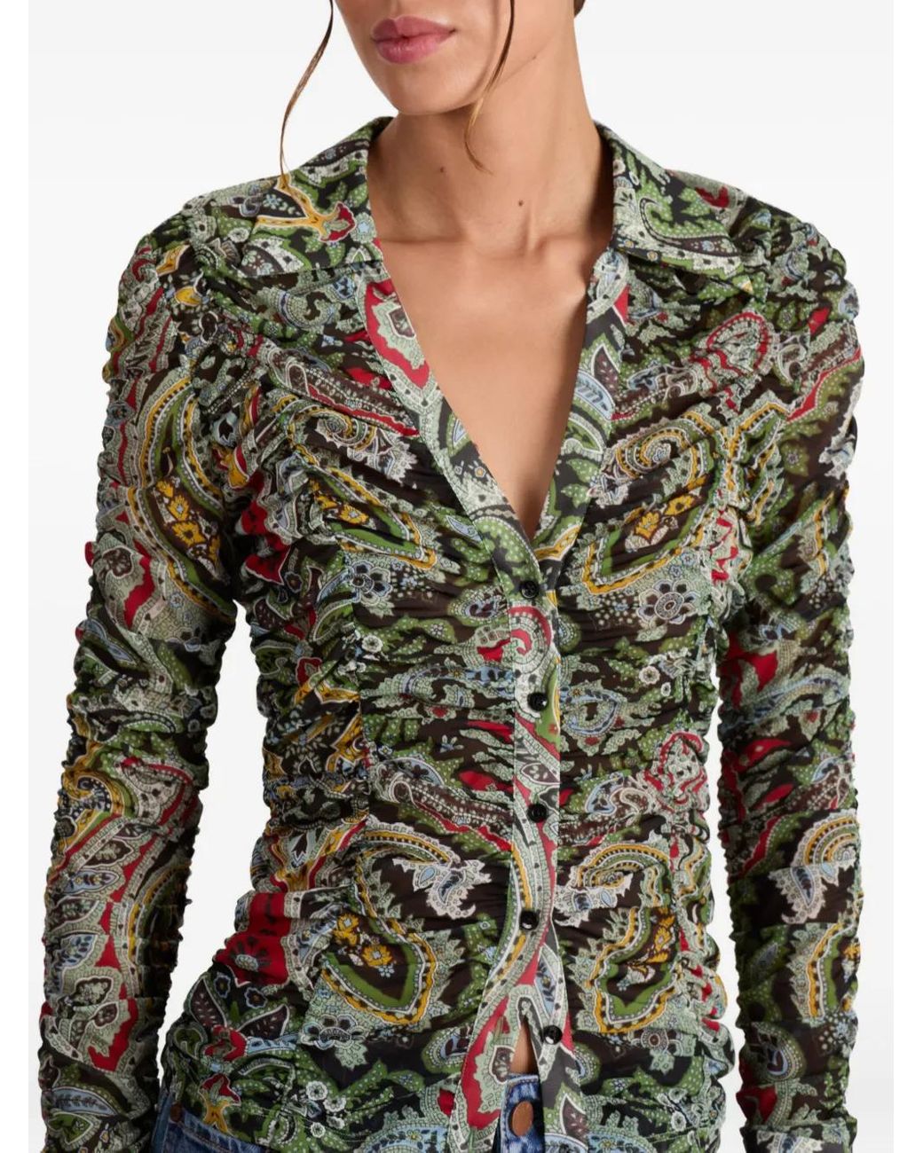 Alice + Olivia Green Portia Ruched Top