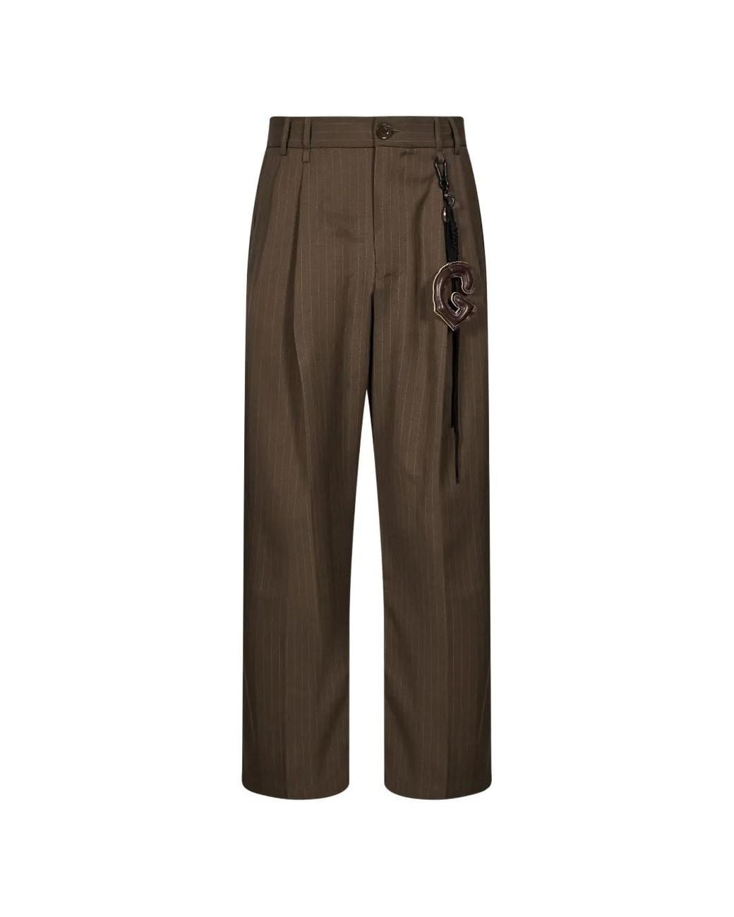 Song For The Mute Brown Pinstripe-Pattern Pleated Trousers for men