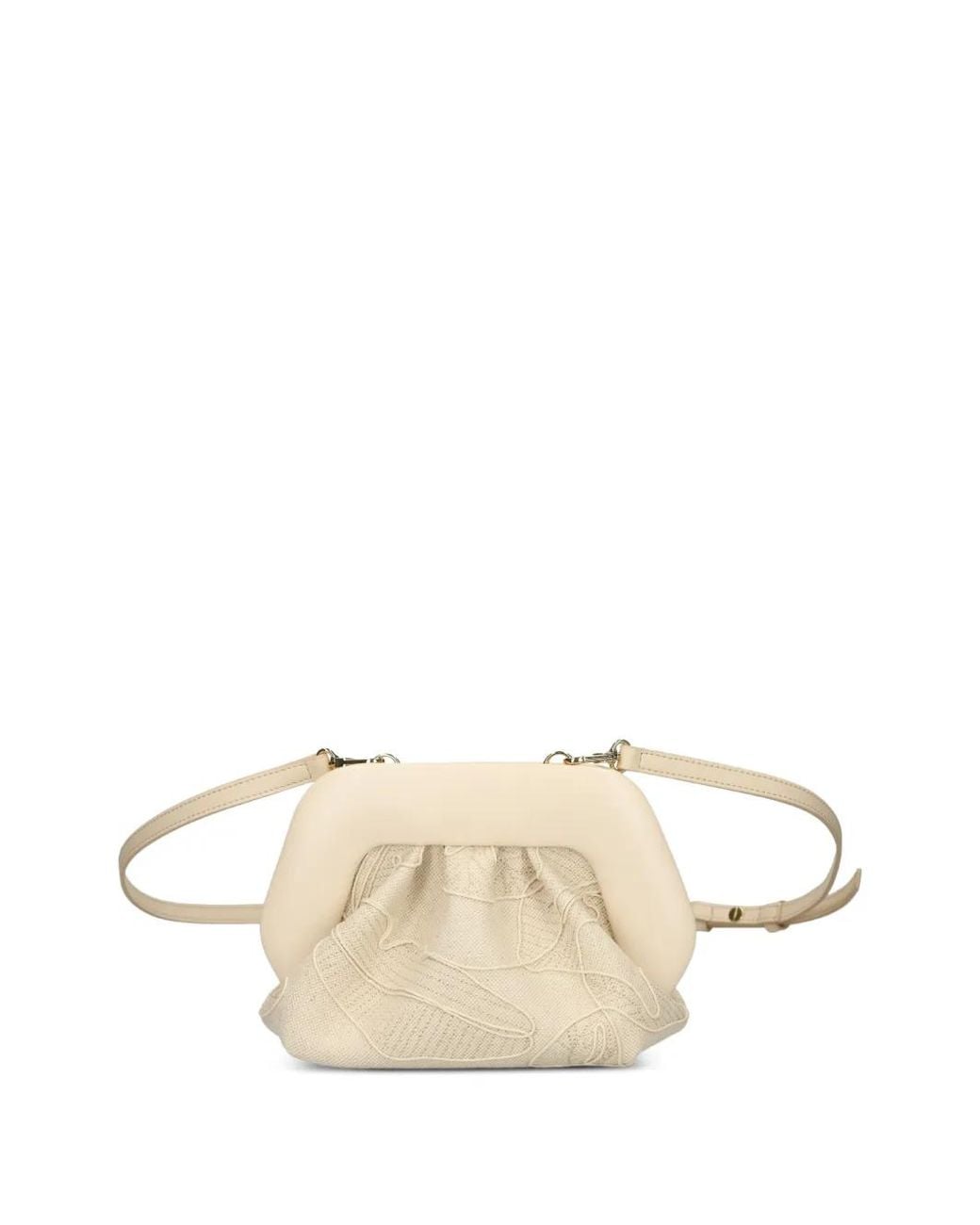 THEMOIRÈ Natural Floral-Embroidered Top-Handle Crossbody Bag
