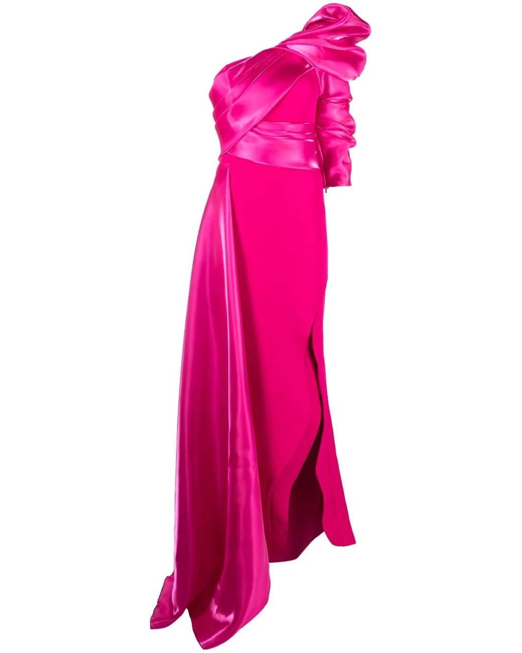 Gaby Charbachy Pink Asymmetric Draped One-Shoulder Gown