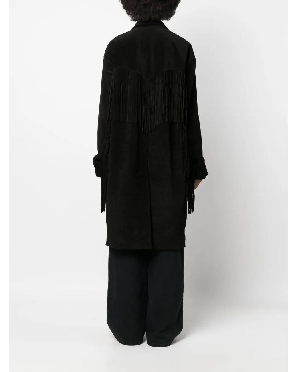 R13 Black Fringed Suede Single Breasted Coat