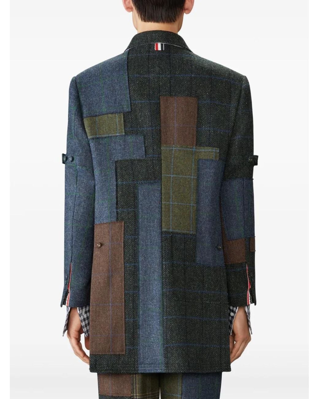 Thom Browne Gray Hunting Tweed Patchwork Coat for men