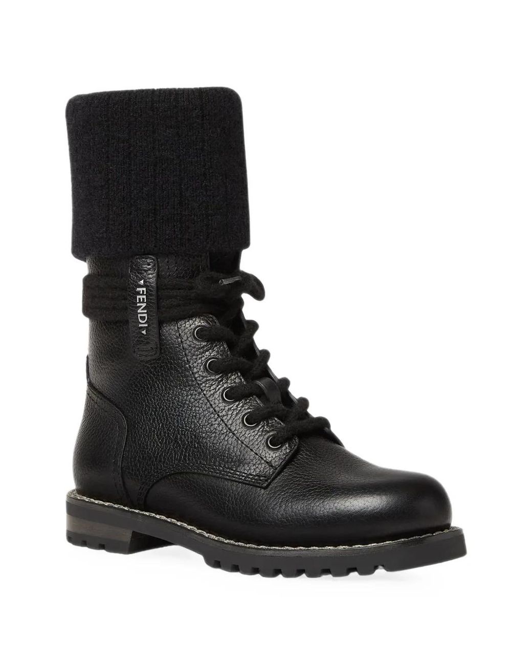 Fendi Black Commando Mohair-Cuff Leather Boots