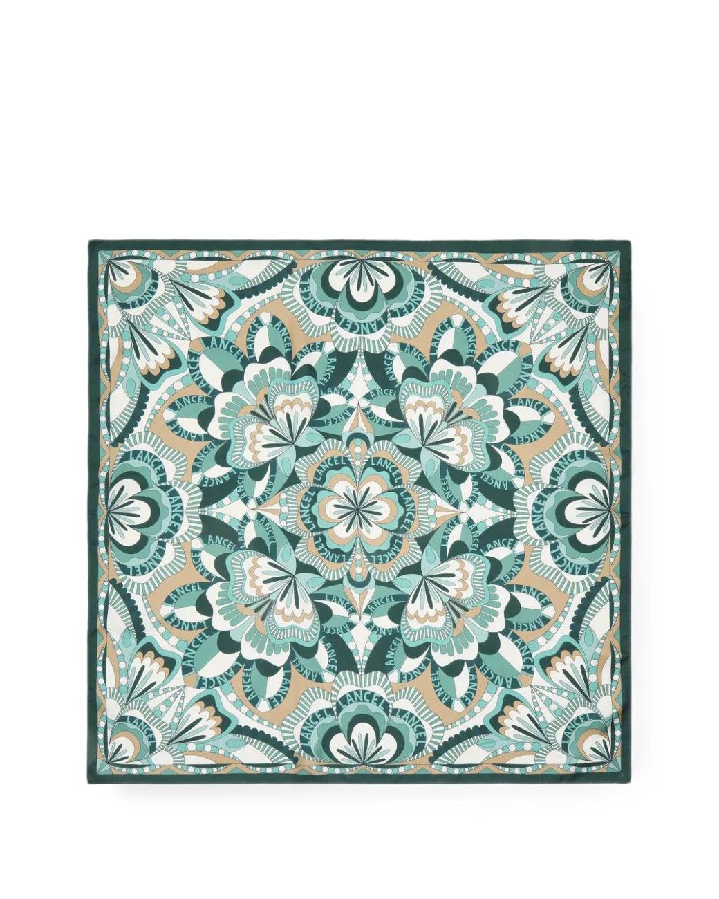Lancel Green Motif Floral Logo-Print Silk Scarf
