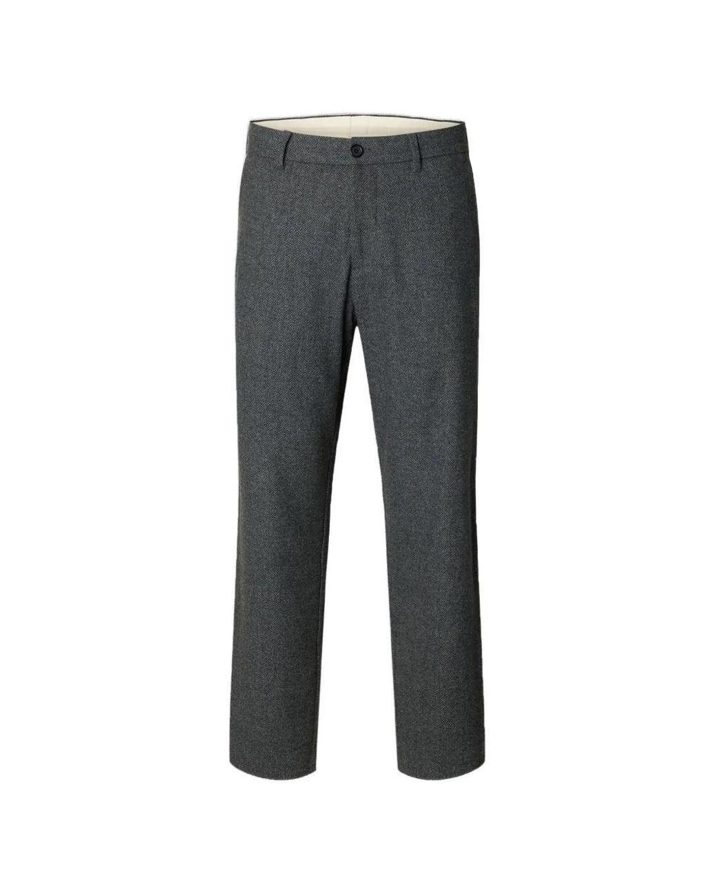 SELECTED Gray Herringbone Tailored Trousers for men