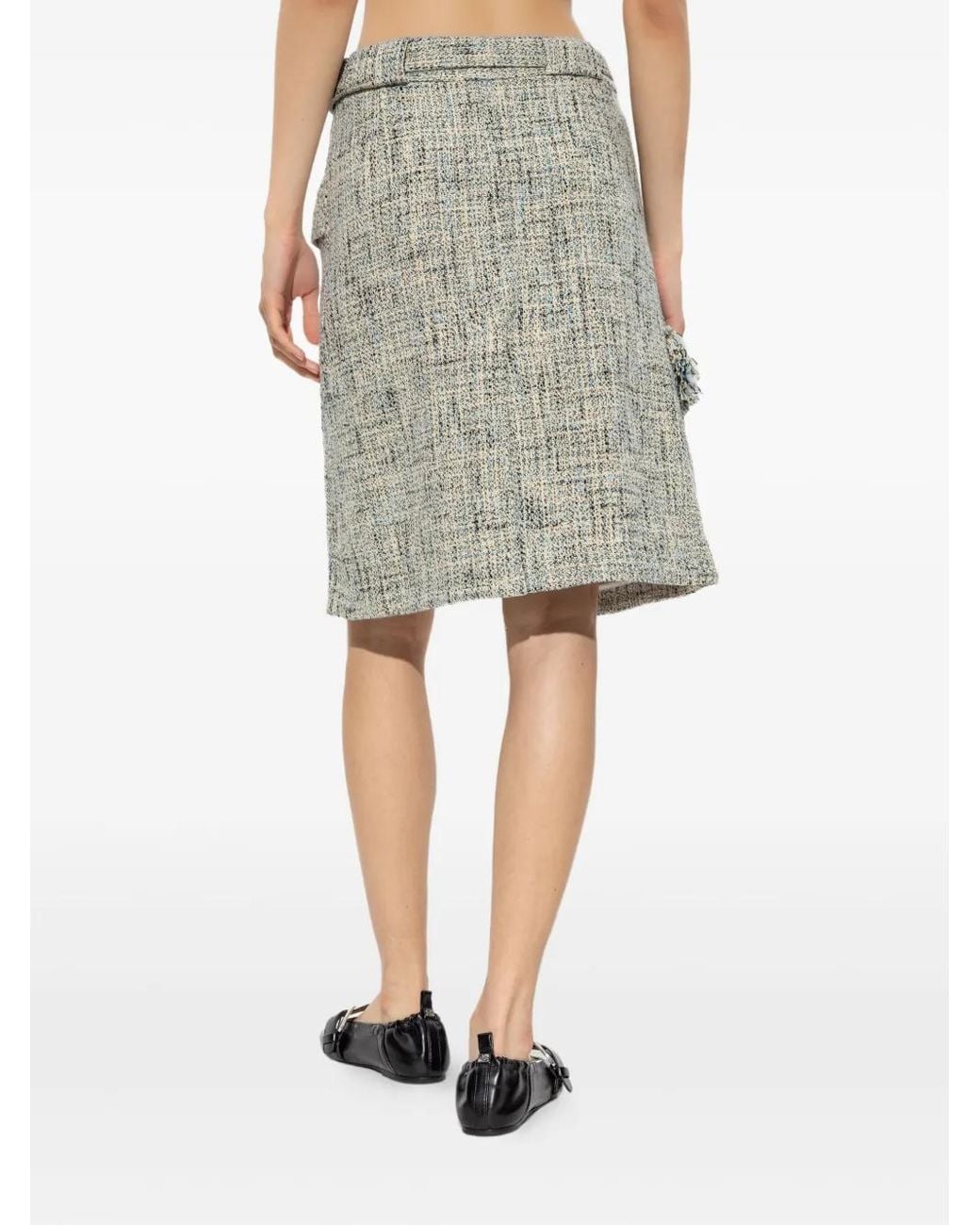 Ganni Gray Tweed Midi Skirt