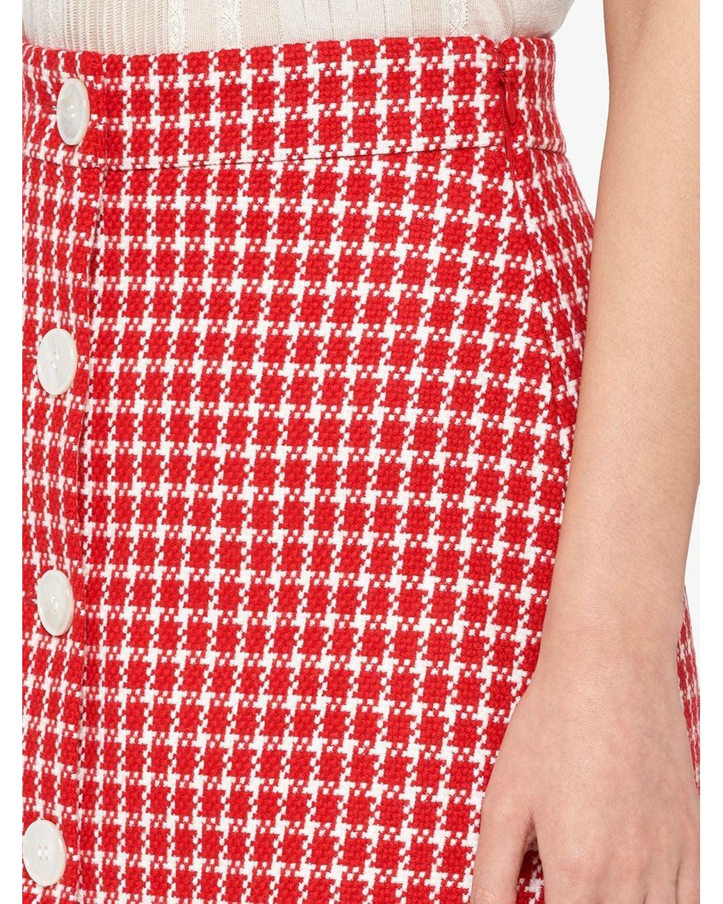 Miu Miu Tweed Buttoned Mini Skirt in Red | Lyst