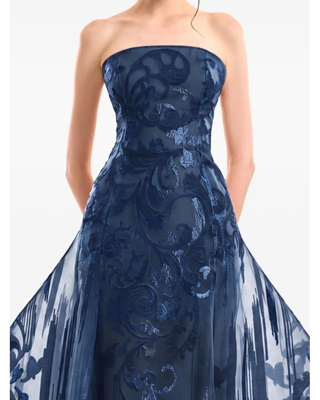 Gemy Maalouf Blue Strapless Jacquard Dress