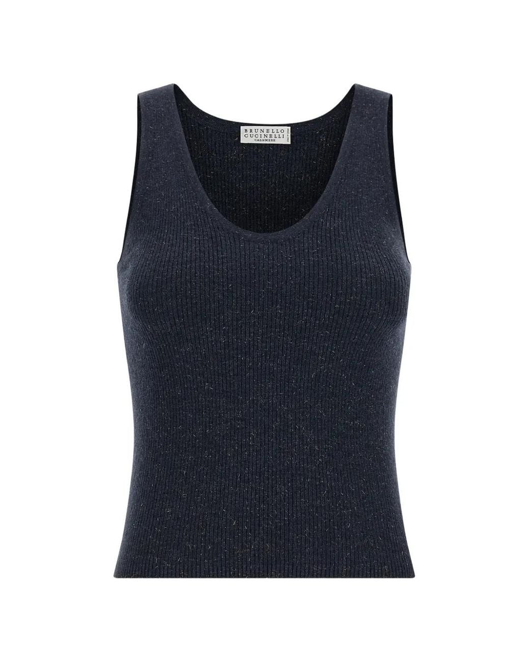 Brunello Cucinelli Blue Ribbed Sparkling Tank Top