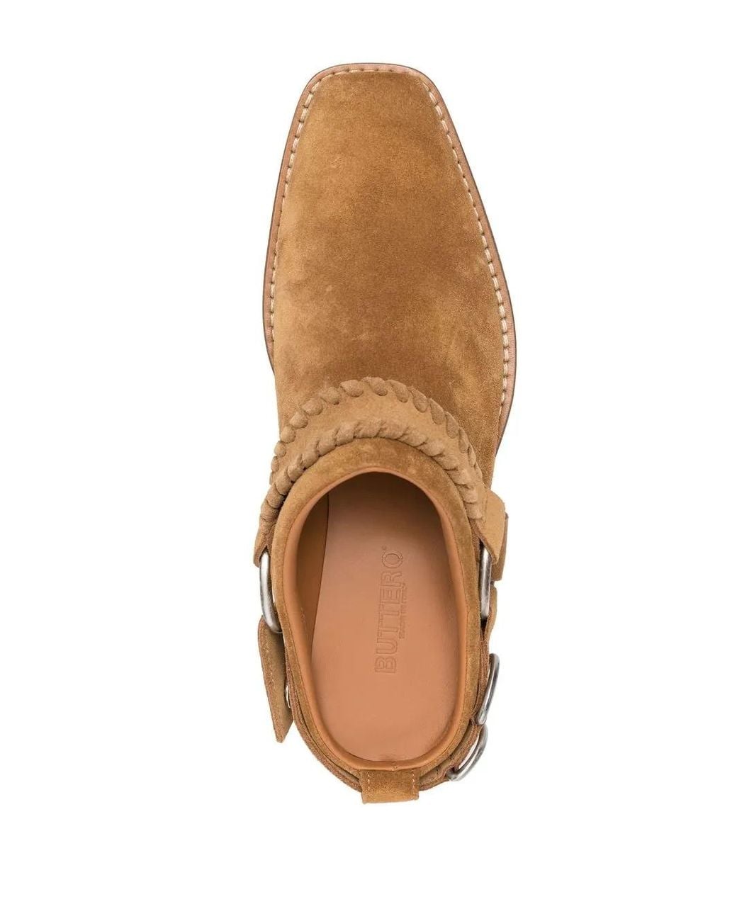 Buttero Brown Square-Toe Buckle-Strap Mules