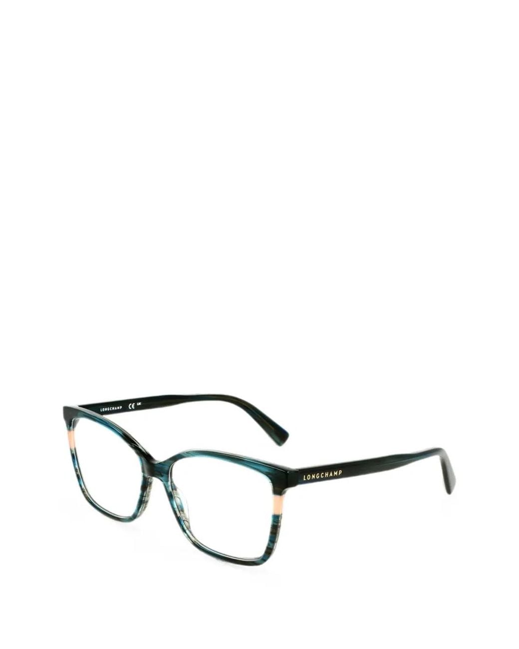 Longchamp Green Striped Rectangle-Frame Glasses