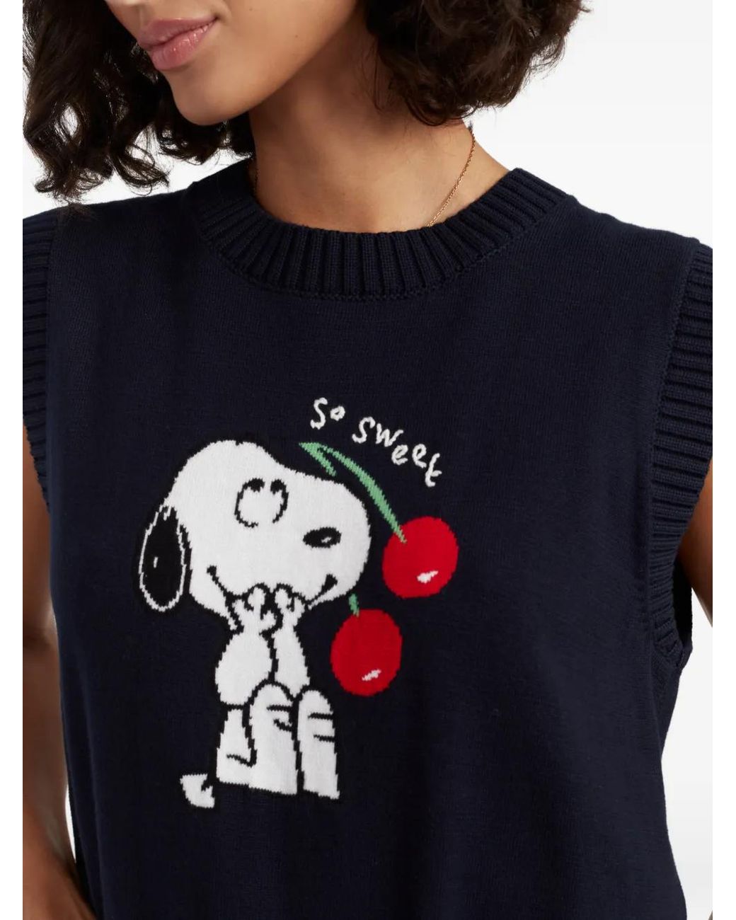 Chinti & Parker Blue Snoopy Knitted Cotton Tank Top