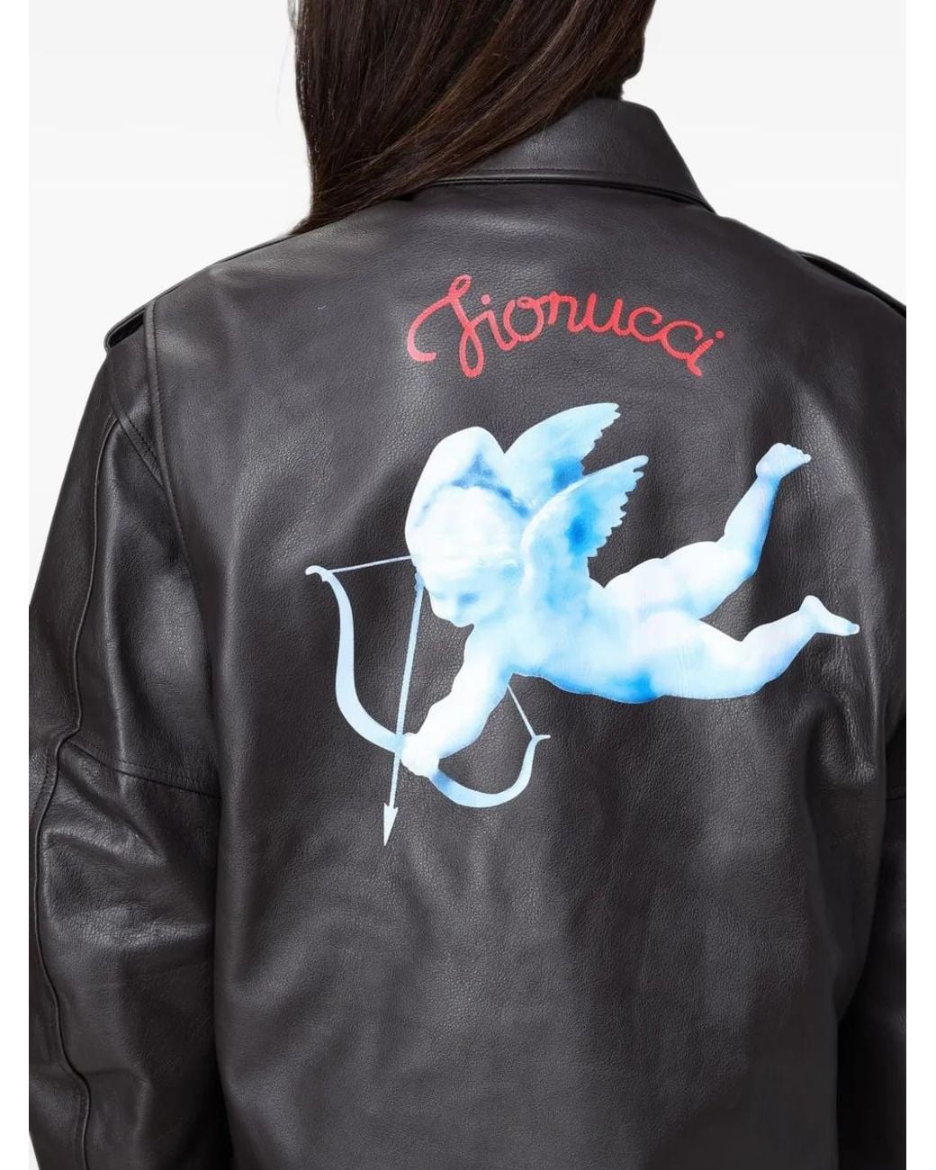 Fiorucci Gray Graphic-Print Leather Jacket