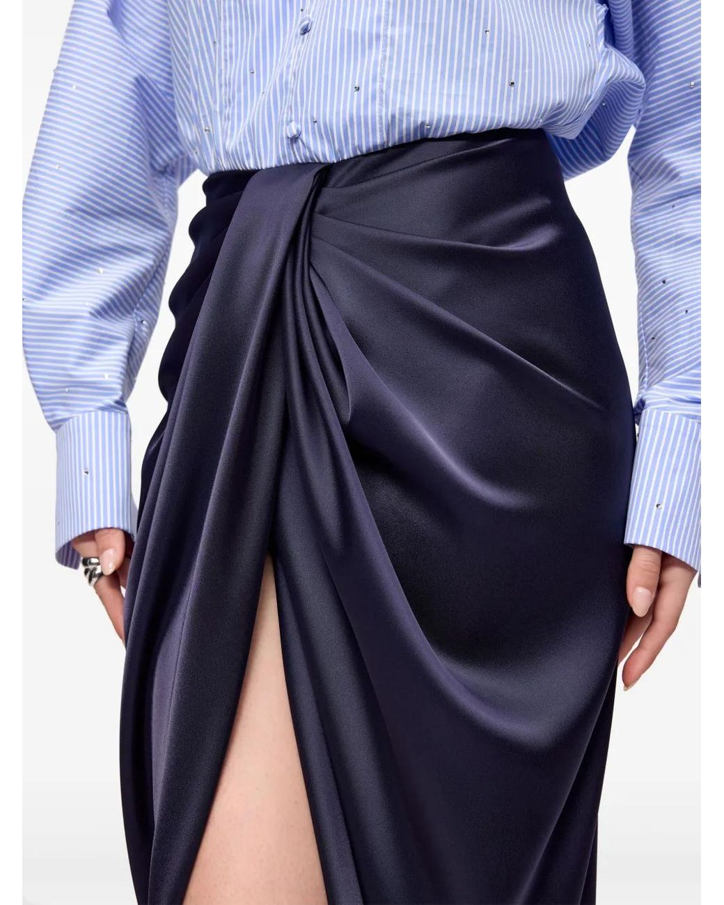 V:PM ATELIER Blue Corynna Draped Maxi Dress