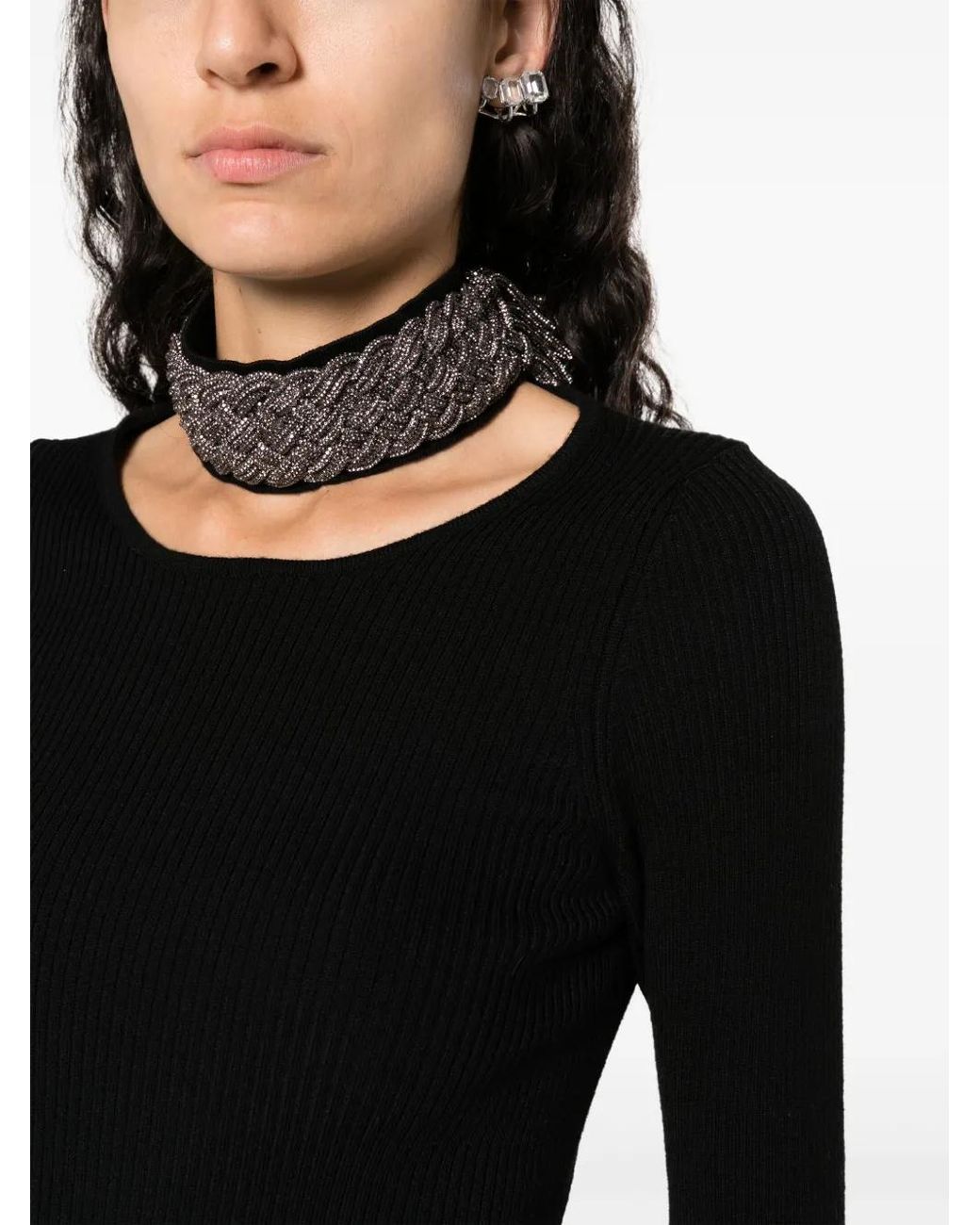 GIUSEPPE DI MORABITO Black Crystal-Embellished Ribbed-Knit Jumper