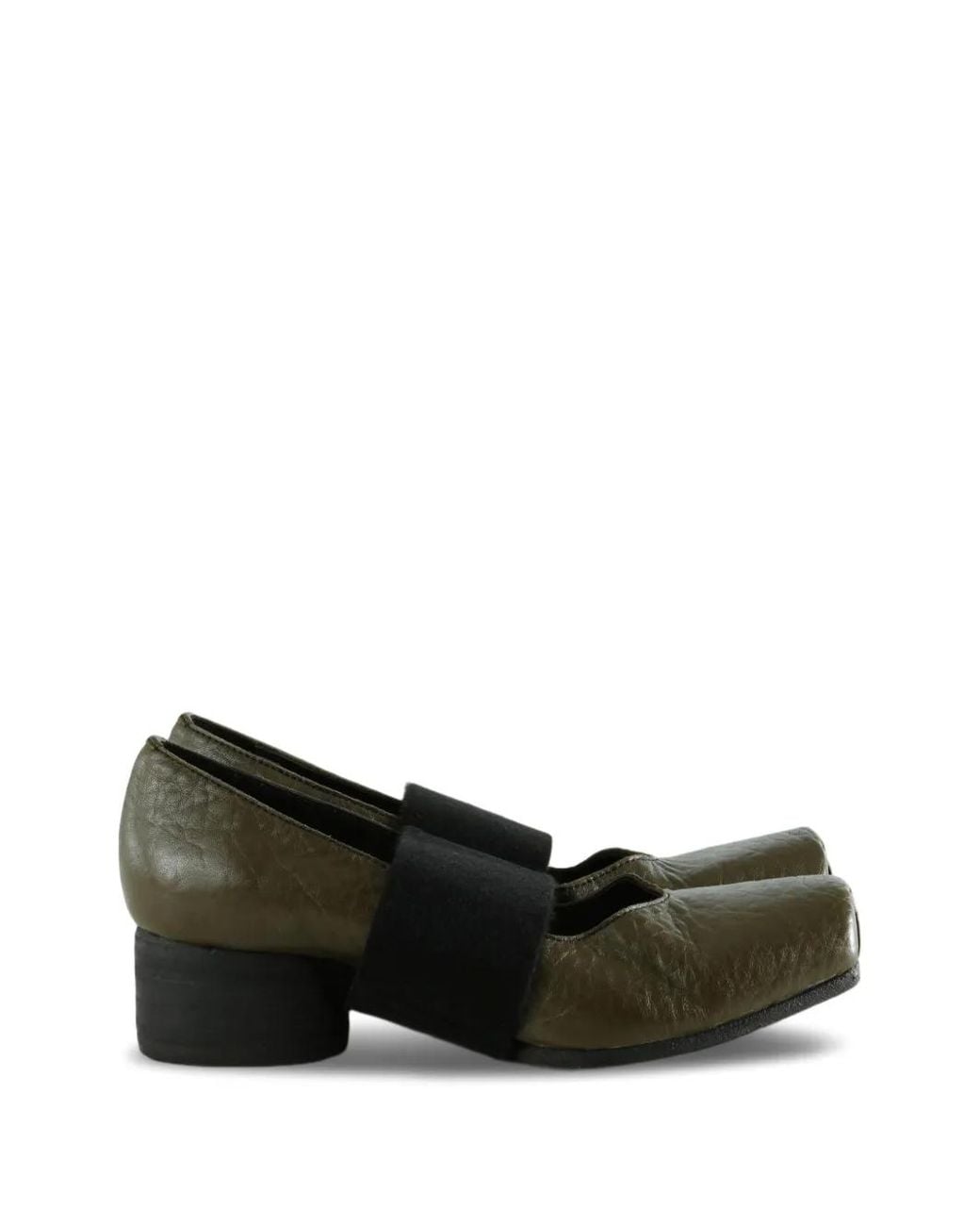 Uma Wang Black Elasticated-Strap Square-Toe Ballet Flats