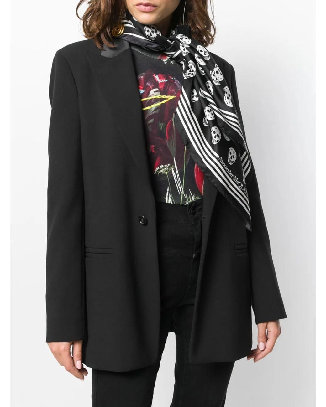 McQueen Black Mini Skull Print Scarf