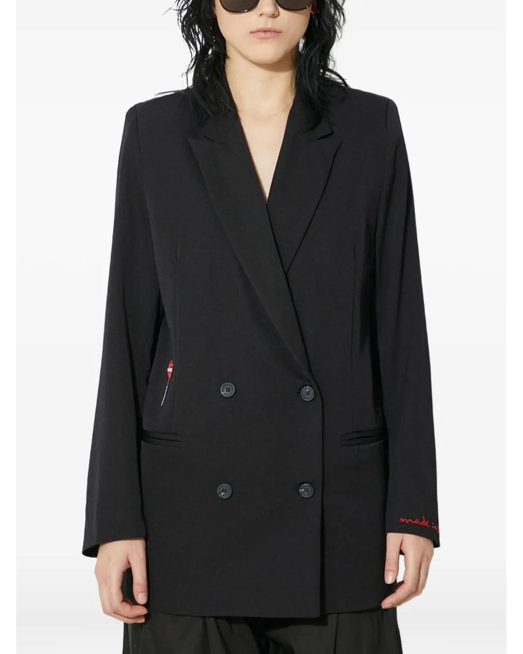 Fiorucci Black Double-Breasted Embroidered Blazer