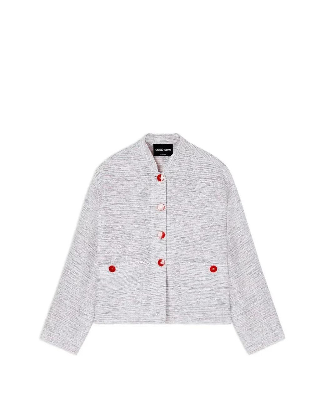 Giorgio Armani White Button-Up Textured Jacket