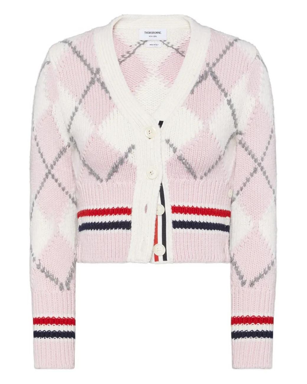 Thom Browne Pink Argyle-Intarsia Merino-Wool Shrunken Cardigan