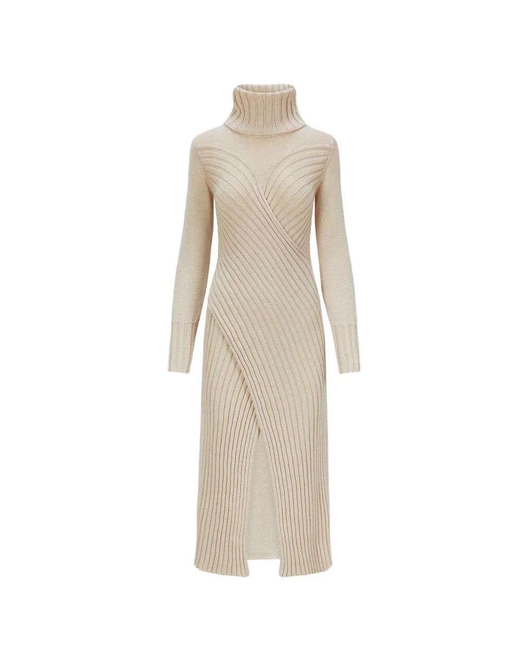 Violante Nessi White Cecile Turtleneck Front-Slit Midi Dress
