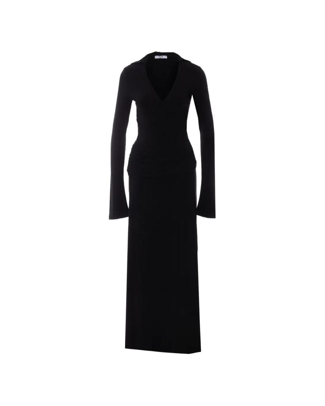 ELEH Black Wrap-Style Ruched Maxi Dress