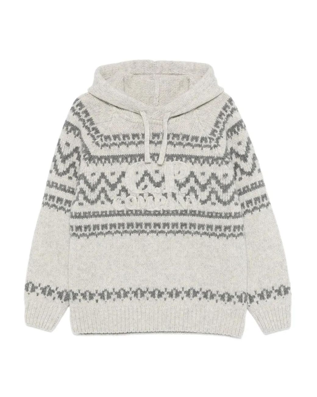 C P Company Gray C.P.Company Patterned Knitted Hoodie for men