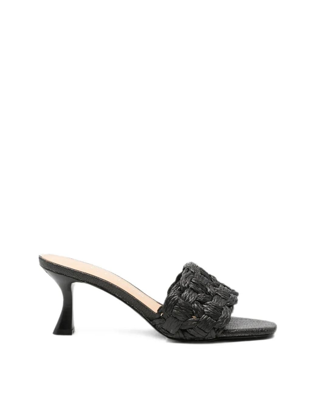 Guess Black Woven-Strap Square-Toe Heeled Sandals
