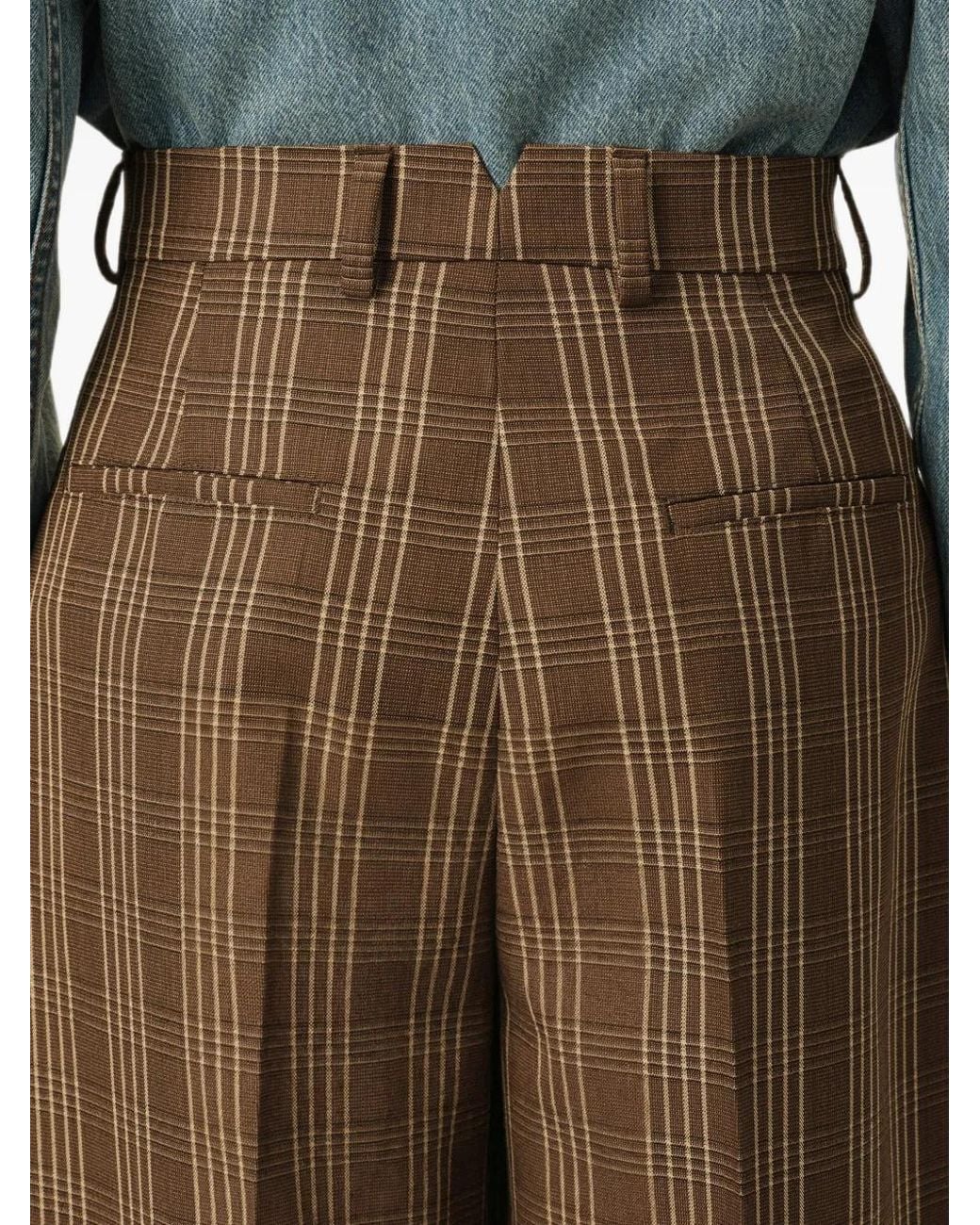 AMI Natural Balloon-Fit Checkered Wool Trousers