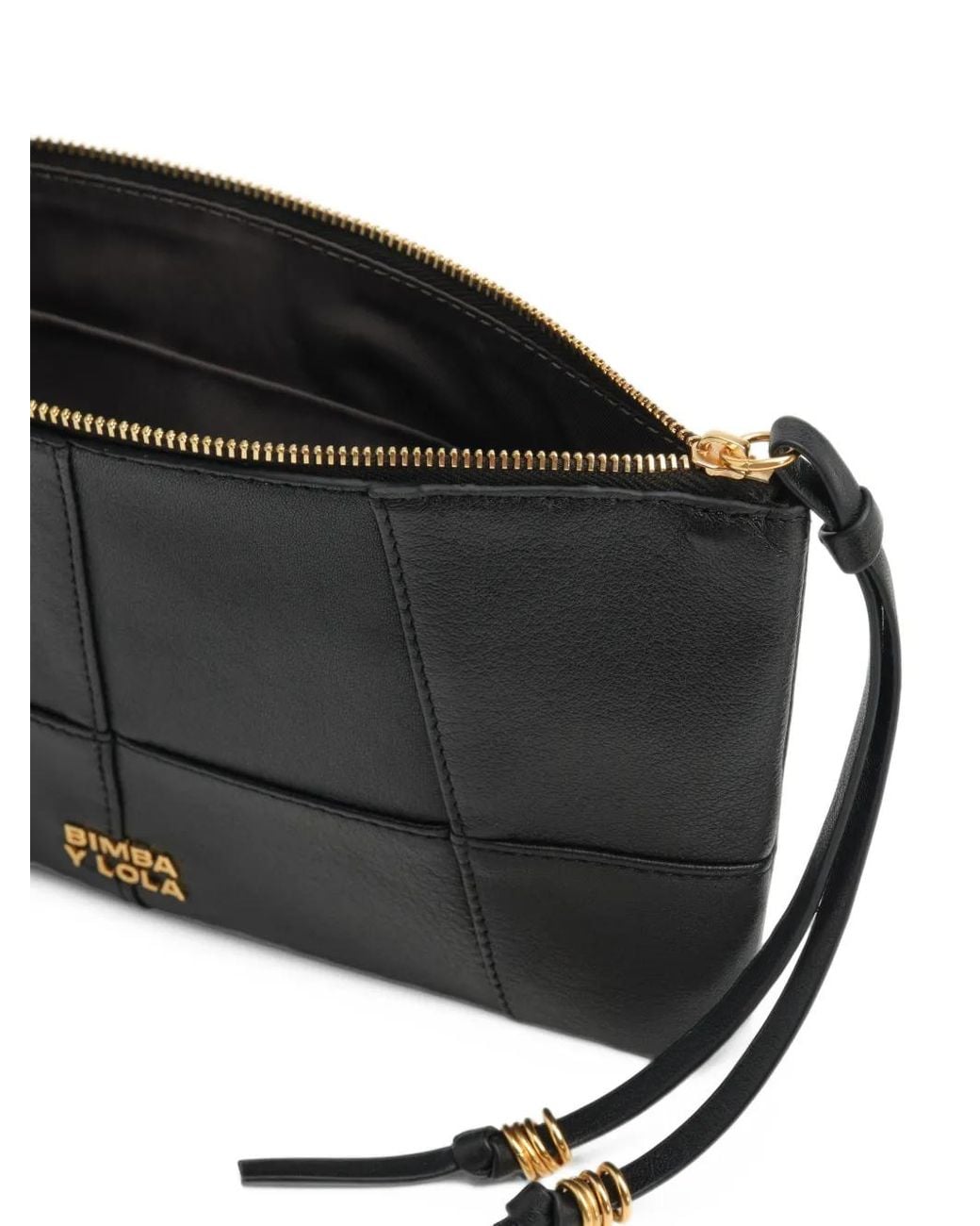 Bimba Y Lola Black Leather Medium Zipper Clutch Toiletry Bag