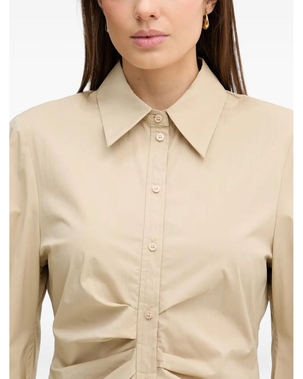 Sisley Natural Gathered Puff-Sleeve Shirt